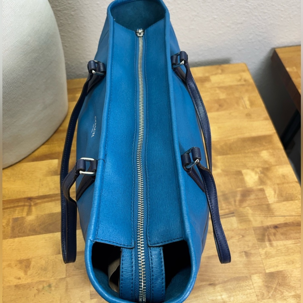 Coach Blue Saffiano Leather Colorblock North South Zip Top Tote 23891 - Picture 16 of 16